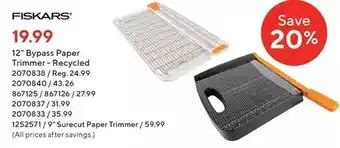 Staples Fiskars 12" bypass paper trimmer - recycled | 9" surecut paper trimmer offer