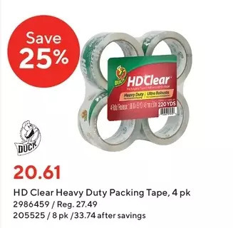Staples Duck hd clear heavy duty packing tape offer