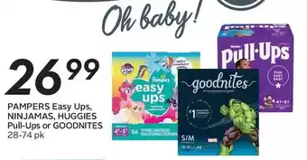 Sobeys Pampers easy ups, ninjamas, huggies pull-ups or goodnites offer