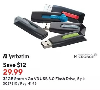Staples Verbatim 32gb store n go v3 usb 3.0 flash drive offer