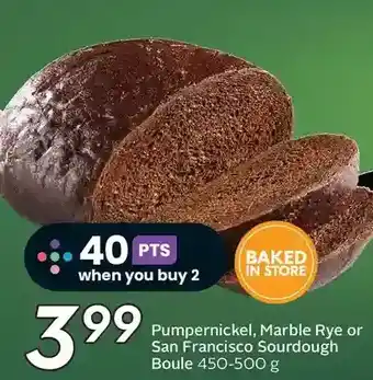 Sobeys Pumpernickel, marble rye or san francisco sourdough boule offer