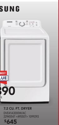 Lowe's Samsung 7.2 cu. ft. dryer offer