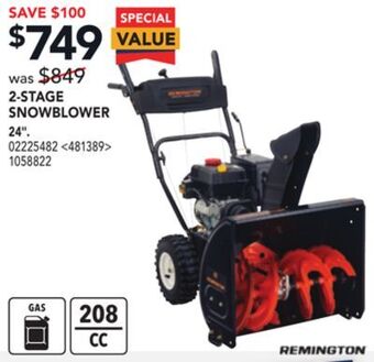 Lowe's Remington 2-stage snowblower 24" offer