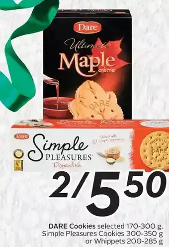 Sobeys Dare cookies, simple pleasures cookies or whippets offer