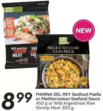Sobeys Marina del rey seafood paella or mediterranean seafood sauce or wild argentinian raw shrimp meat offer