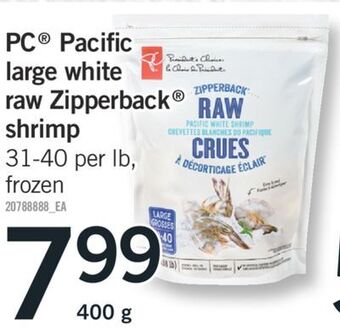 Fortinos Pc® pacific large white raw zipperback®® shrimp,400 g offer