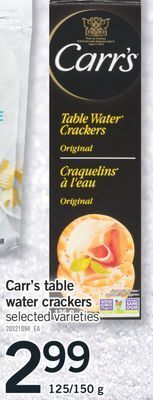 Fortinos Carr's table water crackers, 125/150 g offer