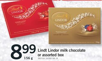 Fortinos Lindt lindor milk chocolate or assorted box,156 g offer