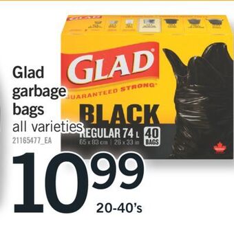 Fortinos Glad garbage bags, 20-40's offer