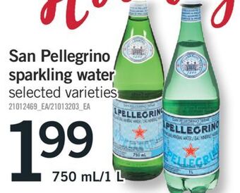 Fortinos San pellegrino sparkling water, 750 ml/1 l offer