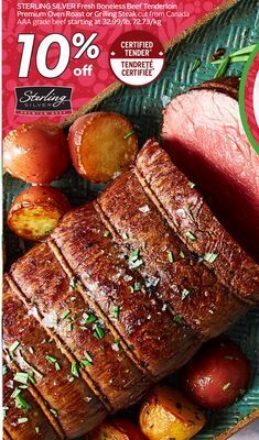Sobeys Sterling silver fresh boneless beef tenderloin premium oven roast or grilling steak offer