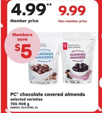 Loblaws Pc® chocolate covered almonds, 700-908 g offer