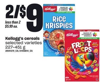 Loblaws Kellogg's cereals, 227-451 g offer