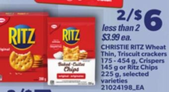 Loblaws Christie ritz wheat thin, triscuit crackers 175 - 454 g, crispers 145 g or ritz chips 225 g offer