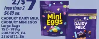 Loblaws Cadbury dairy milk, cadbury mini eggs large bags, 152 - 188 g offer