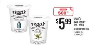 Loblaws Siggi's skyr yogurt, 650 - 750 g offer