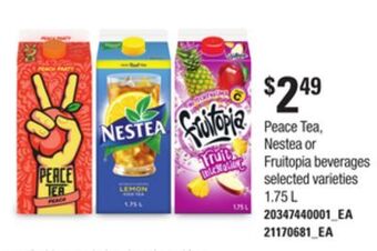 Loblaws Peace tea, nestea or fruitopia beverages, 1.75 l offer
