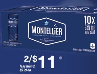 Loblaws Montellier carbonated natural spring water, 10x355 ml or 1 l offer