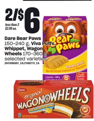 Independent Grocer Dare bear paws, 150-240 g, viva puffs, whippet, wagon wheels, 170-360 g offer