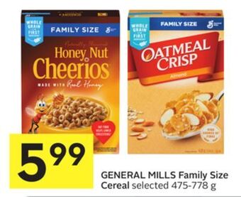Foodland General mills family size cereal selected 475-778 g offer