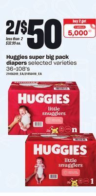 Independent Grocer Huggies super big pack diapers, 36-108's offer