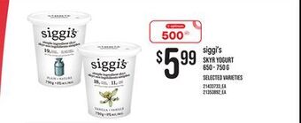 Independent Grocer Siggi's skyr yogurt, 650 - 750 g offer