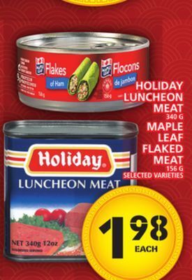 Food Basics Holiday luncheon meat or maple leaf flaked meat offer