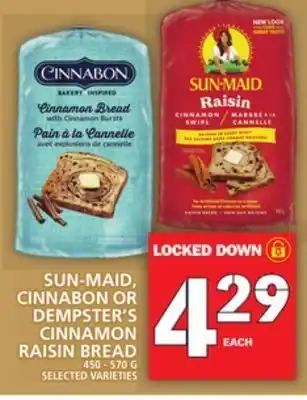 Food Basics Sun‑maid, cinnabon or dempster's cinnamon raisin bread offer