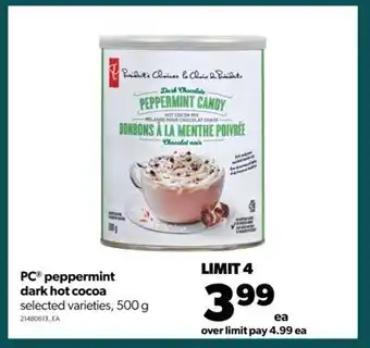 Real Canadian Superstore Pc® peppermint dark hot cocoa, 500 g offer