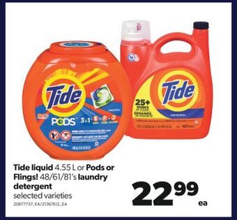 Real Canadian Superstore Tide liquid, 4.55 l or pods or flings!, 48/61/81's laundry detergent offer