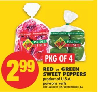 No Frills Red or green sweet peppers, pkg of 4 offer