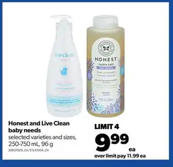 Real Canadian Superstore Honest and live clean baby needs, 250-750 ml, 96 g offer