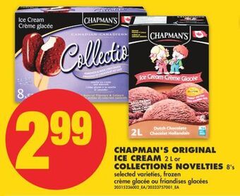 No Frills Chapman's original ice cream, 2 l or collections novelties, 8's offer