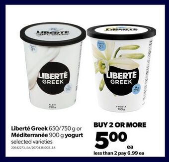 Real Canadian Superstore Liberté greek, 650/750 g or méditerranée, 900 g yogurt offer