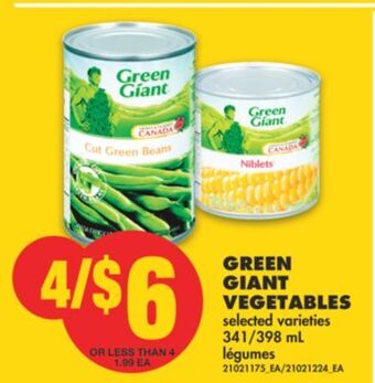 No Frills Green giant vegetables, 341/398 ml offer