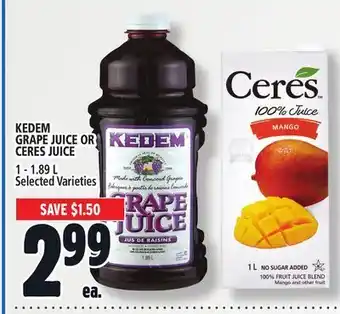 Metro Kedem grape juice or ceres juice offer