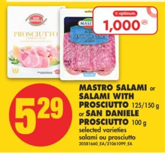 No Frills Mastro salami or salami with prosciutto, 125/150 g or san daniele prosciutto, 100 g offer