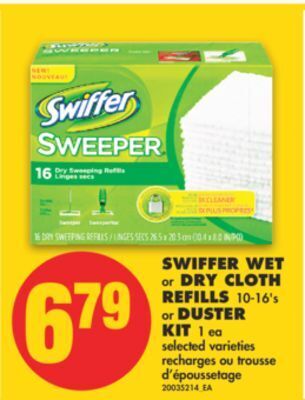No Frills Swiffer wet or dry cloth refills 10-16's or duster kit, 1 ea offer