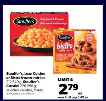 Real Canadian Superstore Stouffer's, lean cuisine or bistro frozen entrées, 212-340 g, stouffer's crustini, 226-256 g offer