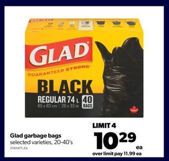 Real Canadian Superstore Glad garbage bags, 20-40's offer
