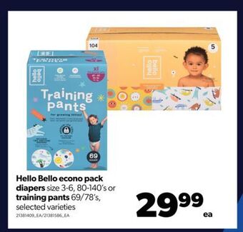Real Canadian Superstore Hello bello econo pack diapers, size 3-6, 80-140's or training pants, 69/78's offer