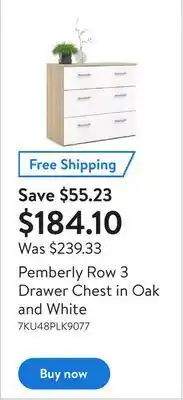Walmart Pemberly row 3 drawer chest in oak and white offer