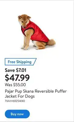 Walmart Pajar pup skana reversible puffer jacket for dogs offer