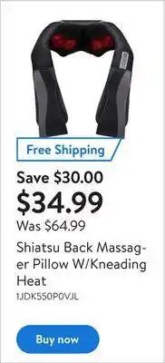 Walmart Shiatsu back massager pillow w/kneading heat offer