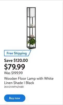 Walmart Wooden floor lamp with white linen shade i black offer