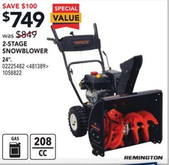 RONA Remington 2-stage snowblower 24" offer