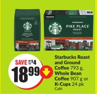 Chalo FreshCo Starbucks roast and ground coffee 793 g, whole bean coffee 907 g or k-cups 24 pk offer