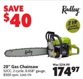 Home Hardware 20" gas chainsaw offer