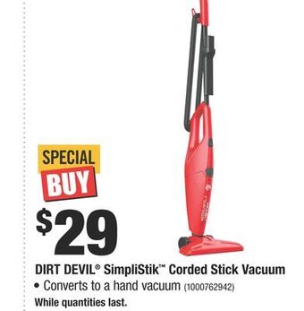 Home Depot Dirt devil® simplistik™ corded stick vacuum offer