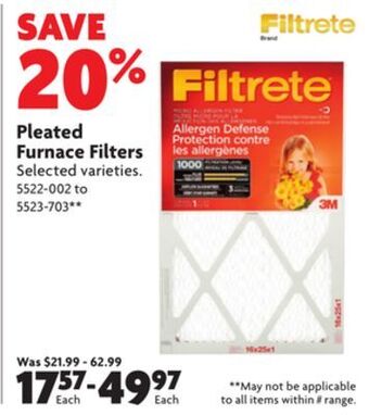 Home Hardware Pleated furnace filters offer
